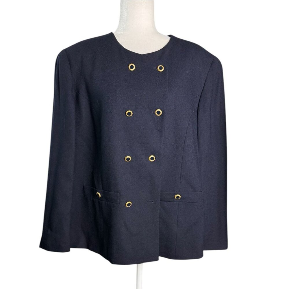 Rena Rowan for SAVILLE Navy Blue Double Breasted Blazer Jacket Y2K Womens SZ 18W